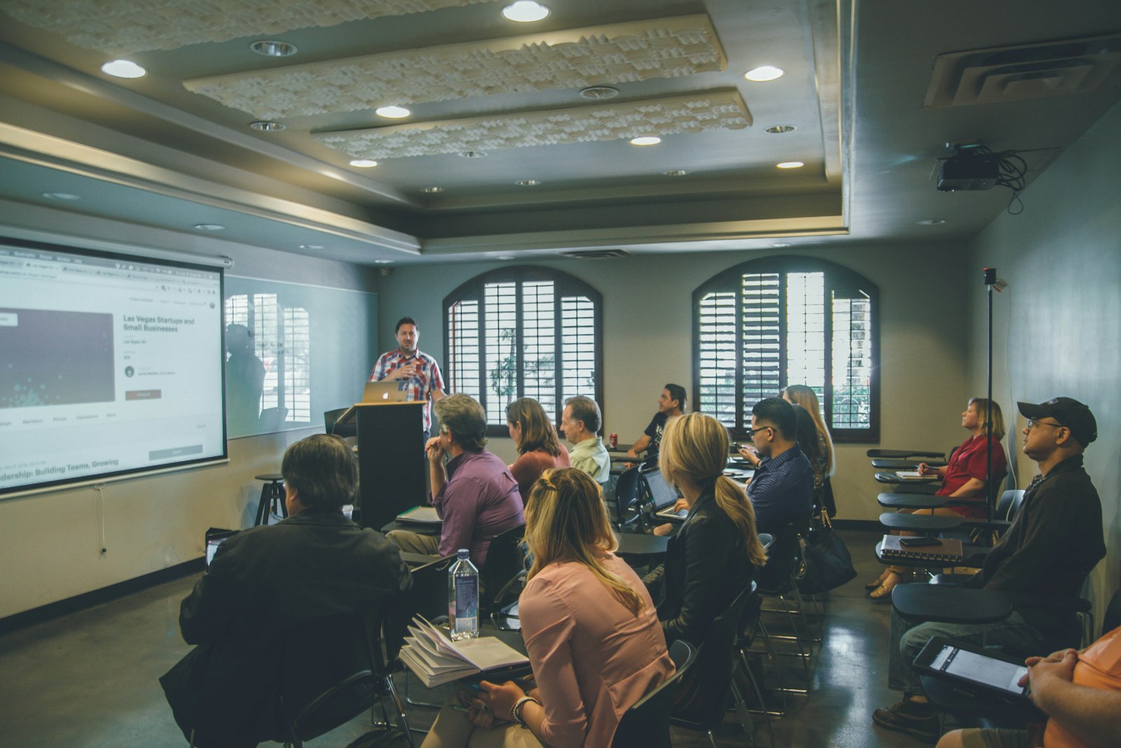 Students in a small-group classroom session